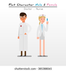 Flat Character Cartoon Doctor & Nurse