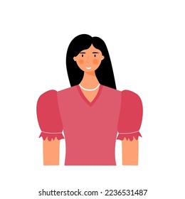 Flat character of cartoon portrait girl smiling expression avatar profile isolated white background.