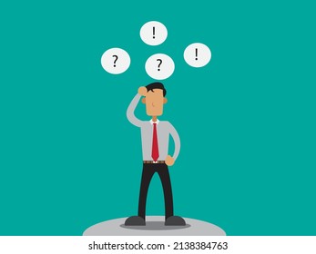 flat character cartoon vector illustration of a businessman being confused with many choices, many paths, too much talk and challenges suitable for article design and illustration

