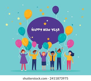 flat character for celebrating new year Template with balloons