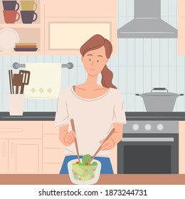 ensalada de cocina de carácter plano en la cocina