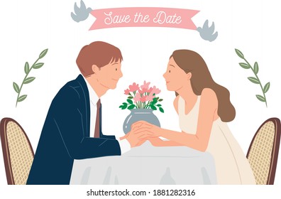 flat character couple illustration save the date
