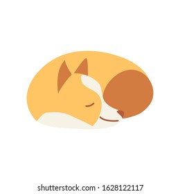 Flat character cute dog flat isolated on white background. Cartoon sleeping dog character. Vector illustration