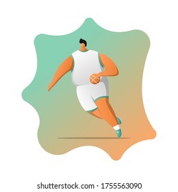 Flat Character design of basketball players who are practicing dribbling techniques