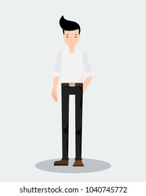 Flat character design illustration, cartoon vector, man in white shirt standing on white background