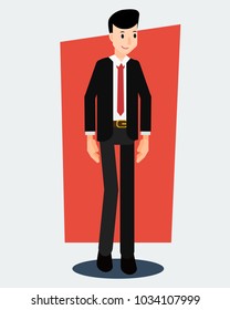 Flat character design illustration, happy businessman