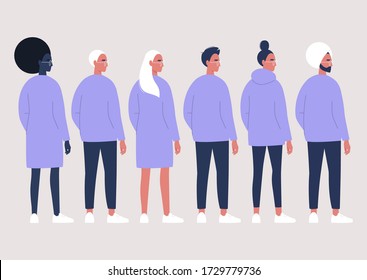 Flat character design set, a diverse group of males and females, gender balance