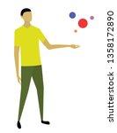 flat character design without face stands relaxing raising his arm in 3/4 view