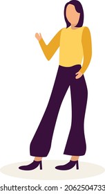 Flat character design of a woman who is presenting something

