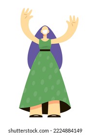 diseño de caracter plano, mujer joven graciosa, adolescente o estudiante, niña de dibujos animados, cara sonriente feliz, muchacha de largo