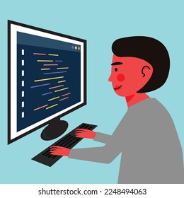 flat character Devoloper code programing vector