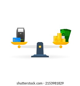 Flat character. Digital electronic currency on scales with money. Business concept. Finance isometric. Digital bank
