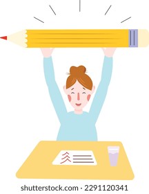 Flat character education pencil. Flat student standing pencil. Education process. Cute cartoon style