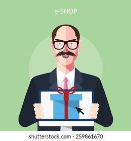Flat character of e-shop concept illustrations