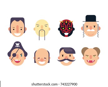 Flat character faces for your design isolated on white background