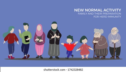 Flat Character Family With their Father Mother Teenager Kids and Elder Parents