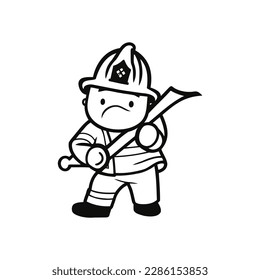 Flat character of firefighter vector illustration, black and white vector silhouette, firefighter icon, firefighter symbol
