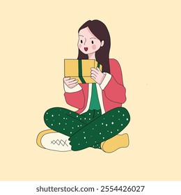 flat character of a girl happily holding gifts