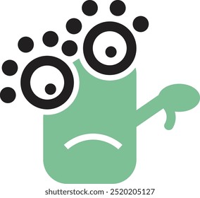 Carácter plano en verde con los pulgares hacia abajo | expresiones, emojis y emociones en un lindo estilo 2D |