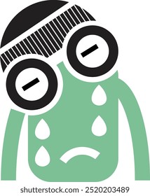 Flat character in green wearing a hat whilst crying | Crying emoji, crying icons that reflect expressions, emojis, and emotions in a cute style |