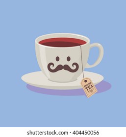 Flat Character Icon Cup of tea. Isolated on blue background. Modern vector illustration for web and mobile.