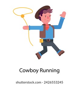 A flat character icon depicting cowboy running 