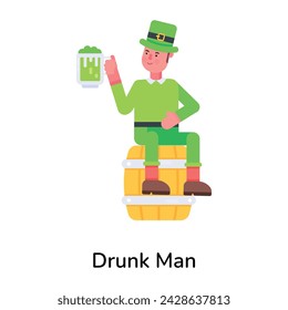 A flat character icon of drunk man 