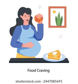 A flat character icon of food craving