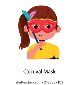 A flat character icon of girl with carnival mask 