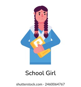 Un ícono de carácter plano de una colegiala india 