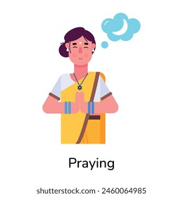 A flat character icon of praying indian woman 