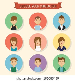 Flat character icons. Vector illustration