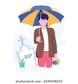 A flat character illustration of cemetery visit 