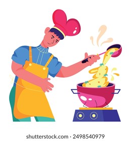 A flat character illustration of chef cooking 
