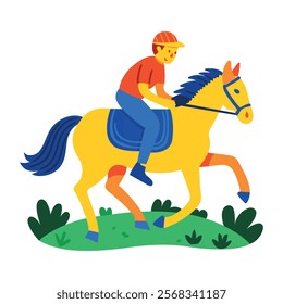 A flat character illustration depicting horse riding