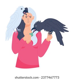 Ilustración de carácter plano que representa cuervos mágicos 