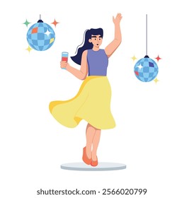 A flat character illustration of disco party dance 