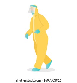 Ilustrador plano médico usando traje de hazmat para prevenir el coronavirus COVID-19. Perfecto para la página de inicio, aplicaciones móviles y banner.