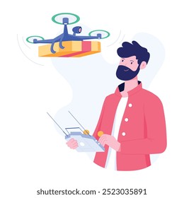 Una ilustración de carácter plano de la entrega de drones  