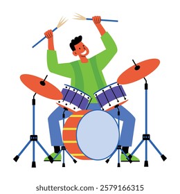 A flat character illustration of a drummer