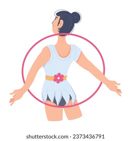 Flat character illustration of a female with rhythmic hoop 