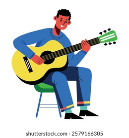 Flat character illustration of a guitar player