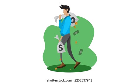 flat character illustration of a hardworking man who earns and earns money for illustrations in economics and finance articles
