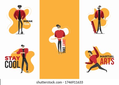 Flat Character Illustration with Hipster Style. Illustration of People with Various Activities