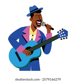 A flat character illustration of karaoke singer