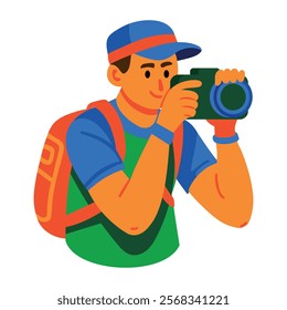 A flat character illustration of a photographer