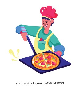 A flat character illustration of a pizza chef 