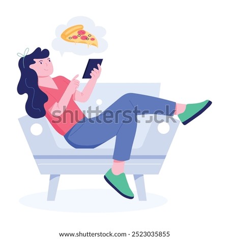A flat character illustration of pizza craving 