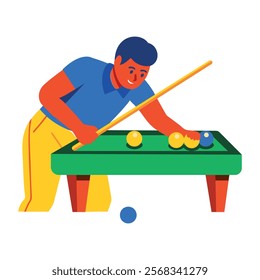 A flat character illustration of playing billiards