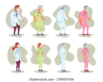 Flat Character Illustration Representing Medical Staff, Doctor and Nurse Wearing Various Outfits